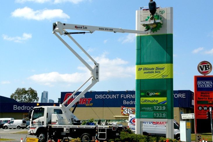 EWP Hire Brisbane Signage Fuel Station